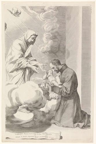 De H. Cajetanus van Thiene neemt van Maria het Christuskind in de armen by Claude Mellan