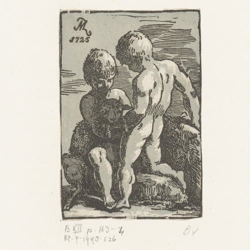 Twee kinderen spelend met een lam by Anton Maria I Zanetti