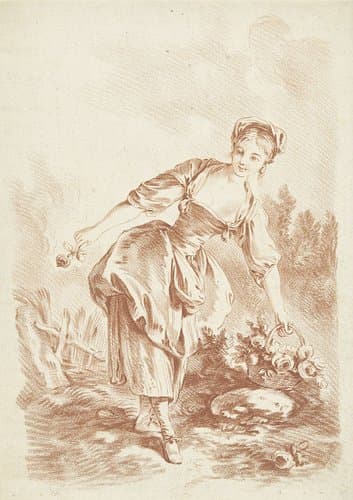 Jonge vrouw met bloemenmand by Gilles Demarteau