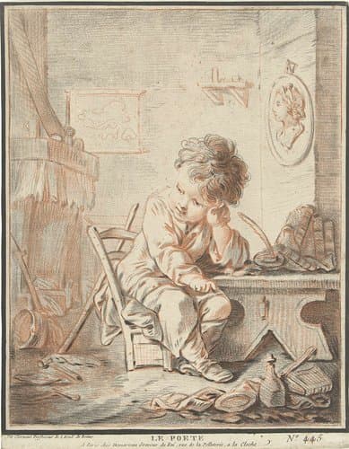 Kind als dichter aan het werk in interieur by Gilles Demarteau