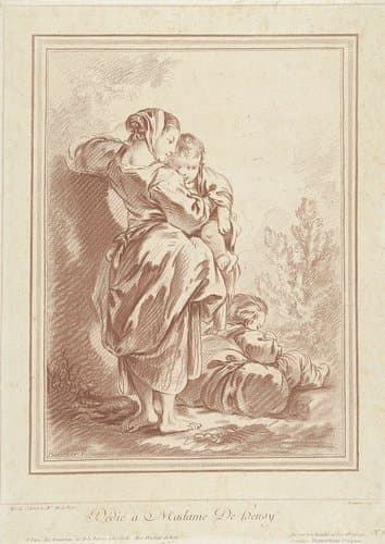 Vrouw met twee kinderen by Gilles Demarteau