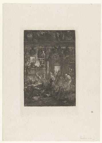 Interieur met boerenfamilie by Rodolphe Bresdin