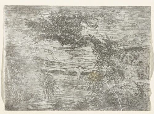 Landschap met visser by Rodolphe Bresdin