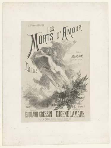 Liedblad met twee geliefden die elkaar omhelzen by Eugène Carrière