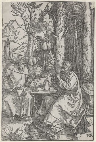 De Heilige Antonius bezoekt Paulus de Kluizenaar in de wildernis by Albrecht Dürer