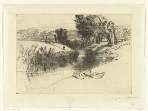Binnenwater met drie eenden by Francis Seymour-Haden (Sir)