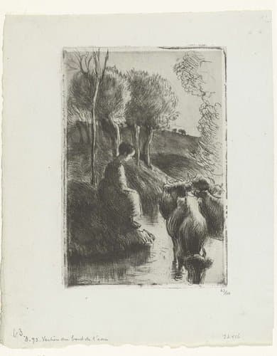 Vachère au bord de l'eau by Camille Jacob Pissarro