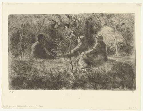 Zondagse rust in het bos by Camille Jacob Pissarro