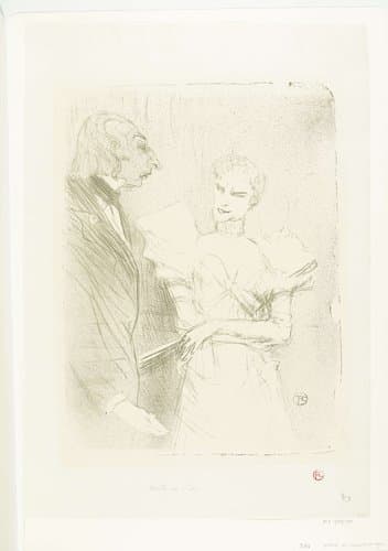 Portret van actrice Marthe Brandès en acteur Louis-Pierre Leloir in toneelstuk Les Cabotins by Henri de Toulouse-Lautrec