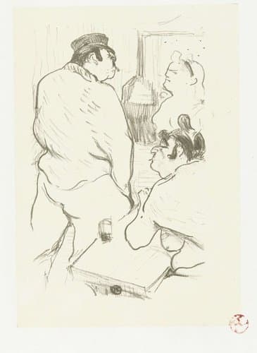 Twee vrouwen en man in bordeel by Henri de Toulouse-Lautrec