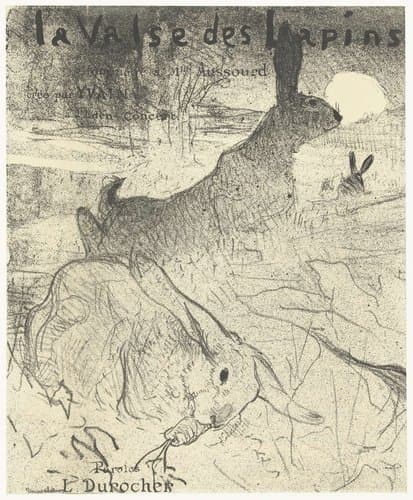 Omslag voor muziekblad met lied La Valse des Lapins met konijnen in landschap by Henri de Toulouse-Lautrec