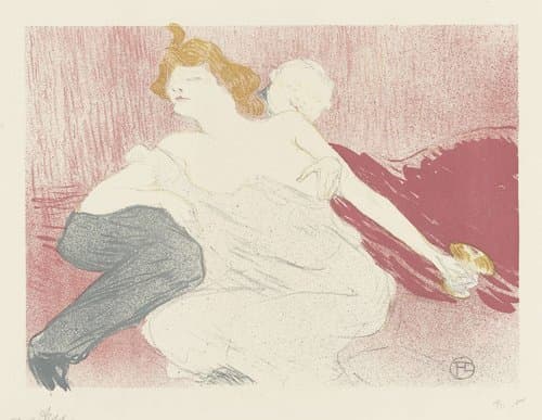 Ontwerp voor omslag catalogus met liggende man en halfnaakte vrouw by Henri de Toulouse-Lautrec
