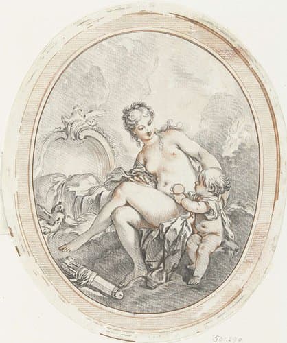 Venus en Amor in ovaal by Gilles Demarteau