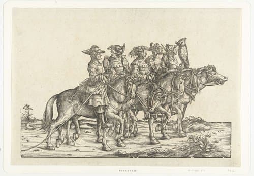 Vijf valkeniers te paard by Hans Burgkmair (I)