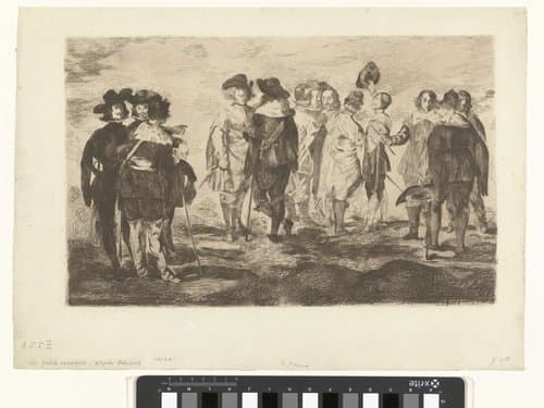 Groep ruiters met elkaar in gesprek by Edouard Manet; Diego Rodriguez de Silva y Velázquez