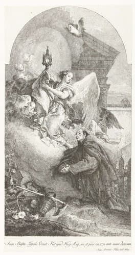Heilige Pascal Baylon knielt voor engel met monstrans by Giovanni Domenico Tiepolo