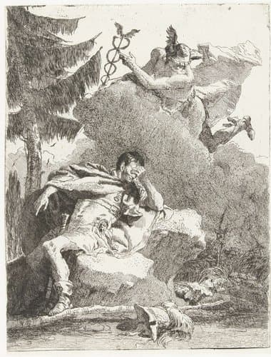Mercurius verschijnt aan Aeneas in zijn droom by Giovanni Domenico Tiepolo