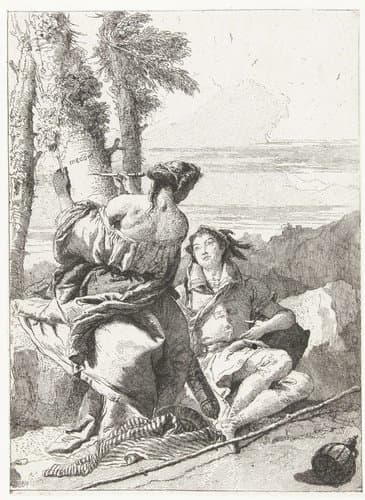 Medoro en Angelica kerven hun naam in boomstam by Giovanni Domenico Tiepolo