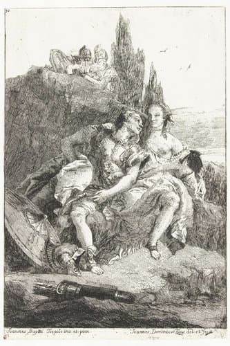 Rinaldo en Armida als liefdespaar aangetroffen bij een meer door twee ridders by Giovanni Domenico Tiepolo