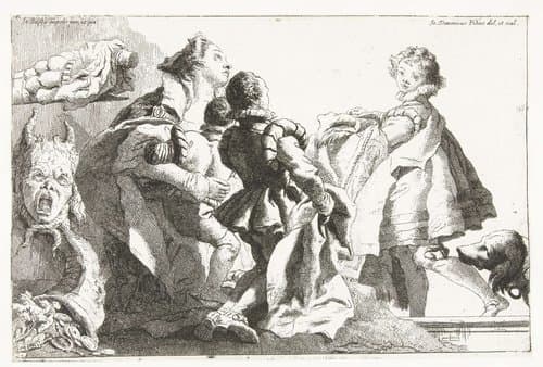 Vrouw met drie kinderen by Giovanni Domenico Tiepolo