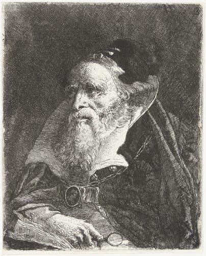 Oude man met boek en vergrootglas by Giovanni Domenico Tiepolo
