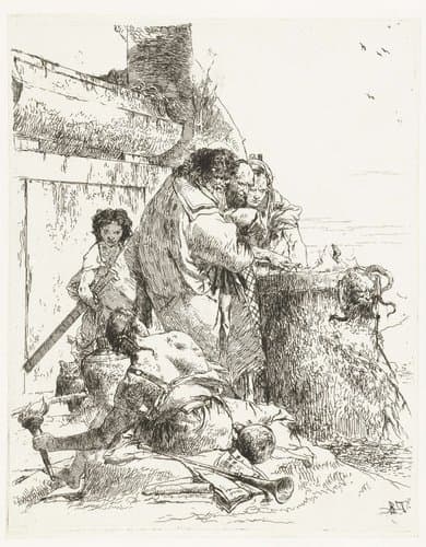Drie tovenaars verbranden slang op altaar by Giovanni Battista Tiepolo