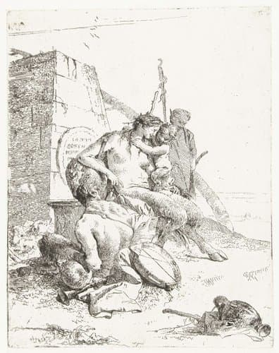 Satyr Family with Musical Instruments Sitting by a Monument by Giovanni Battista Tiepolo