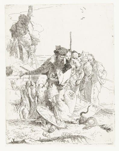 Tovenaar en andere figuren kijken naar slang by Giovanni Battista Tiepolo