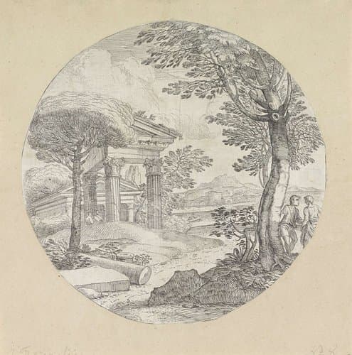 Landschap met ruïne van een tempel by Giovanni Francesco Grimaldi