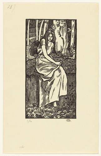 Vrouw in een bos by Lucien Pissarro