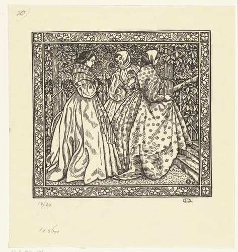 Drie vrouwen in een tuin by Lucien Pissarro