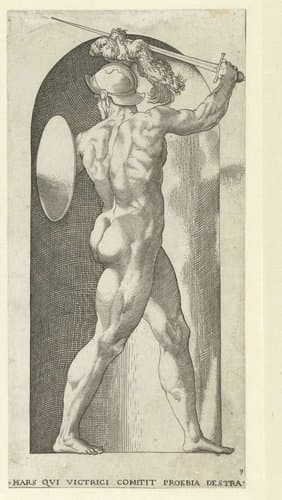 Mars met helm, schild en zwaard by Jacob Binck