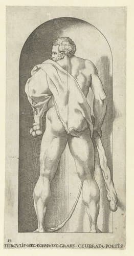 Hercules met knots en huid van een leeuw by Jacob Binck