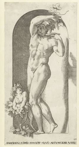 Bacchus met drinkschaal en wijnranken by Jacob Binck