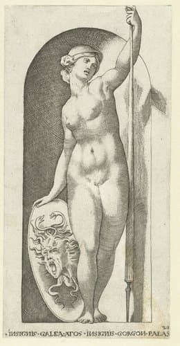 Minerva (Pallas Athena) met Medusahoofd op schild by Jacob Binck