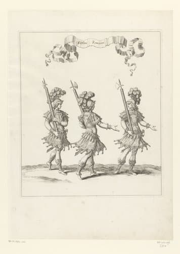 Drie voetknechten met fasces in Romeins kostuum by François Chauveau