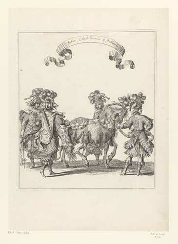 Voetknechten en palfrenier met paard in Perzisch kostuum by François Chauveau