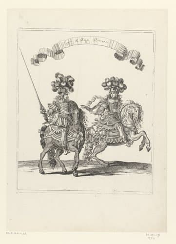 Steekspeler en bediende te paard in Perzisch kostuum by François Chauveau
