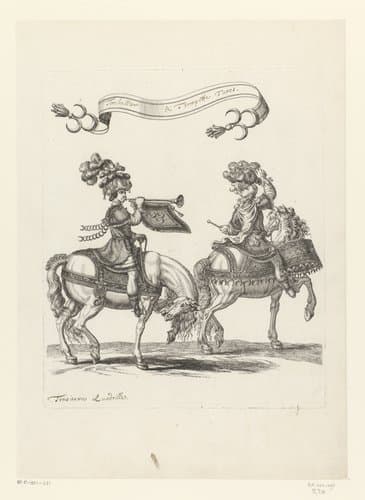 Trompettist en trommelslager te paard in Turks kostuum by François Chauveau