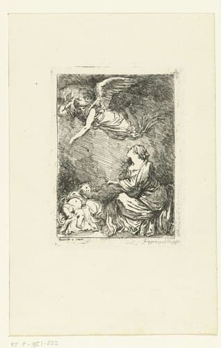 Engel wijst Hagar de waterbron by Jean Honoré Fragonard