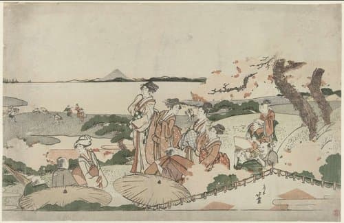 Bewonderen van de kersenbloesem bij Gotenyama by Katsushika Hokusai