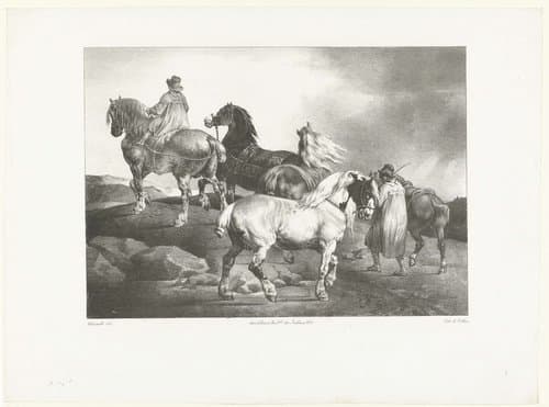Paarden op weg naar de markt by Théodore Géricault
