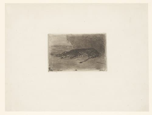 Slapende tijger voor zijn hol by Eugène Delacroix
