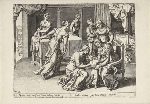 Mozes wordt geadopteerd door de dochter van de farao by Pieter Jalhea Furnius