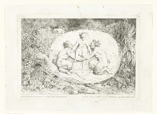 Nimf steunend op de armen van twee saters by Jean Honoré Fragonard