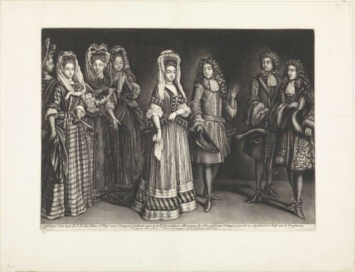 Prins Willem III neemt voor zijn reis naar Engeland afscheid van zijn vrouw, 1688 by Jacob Gole