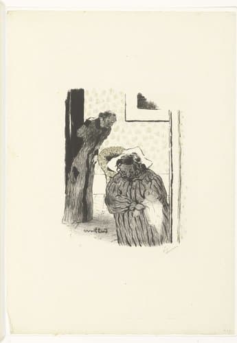 Interieur met slapende vrouw in stoel en vrouw by Édouard Vuillard