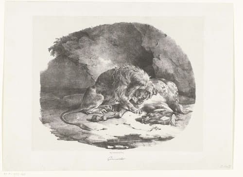 Leeuw verscheurt een paard by Théodore Géricault