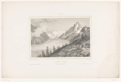 Zicht op de gletsjer Mer-de-Glace vanaf Montenvers bij Chamonix by Isodore-Laurent Deroy