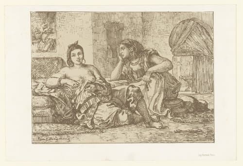 Twee zittende Algerijnse vrouwen by Eugène Delacroix